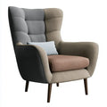 Sillón orejero con respaldo segmentado y patas oscuras - gris/beige/rosa
