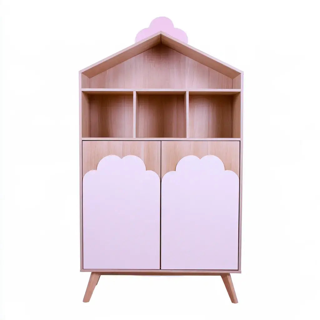 Aparador con forma de casa y puertas curvas - rosa/beige