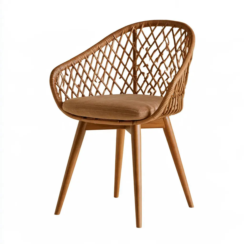Silla con respaldo envolvente de rejilla - marrón