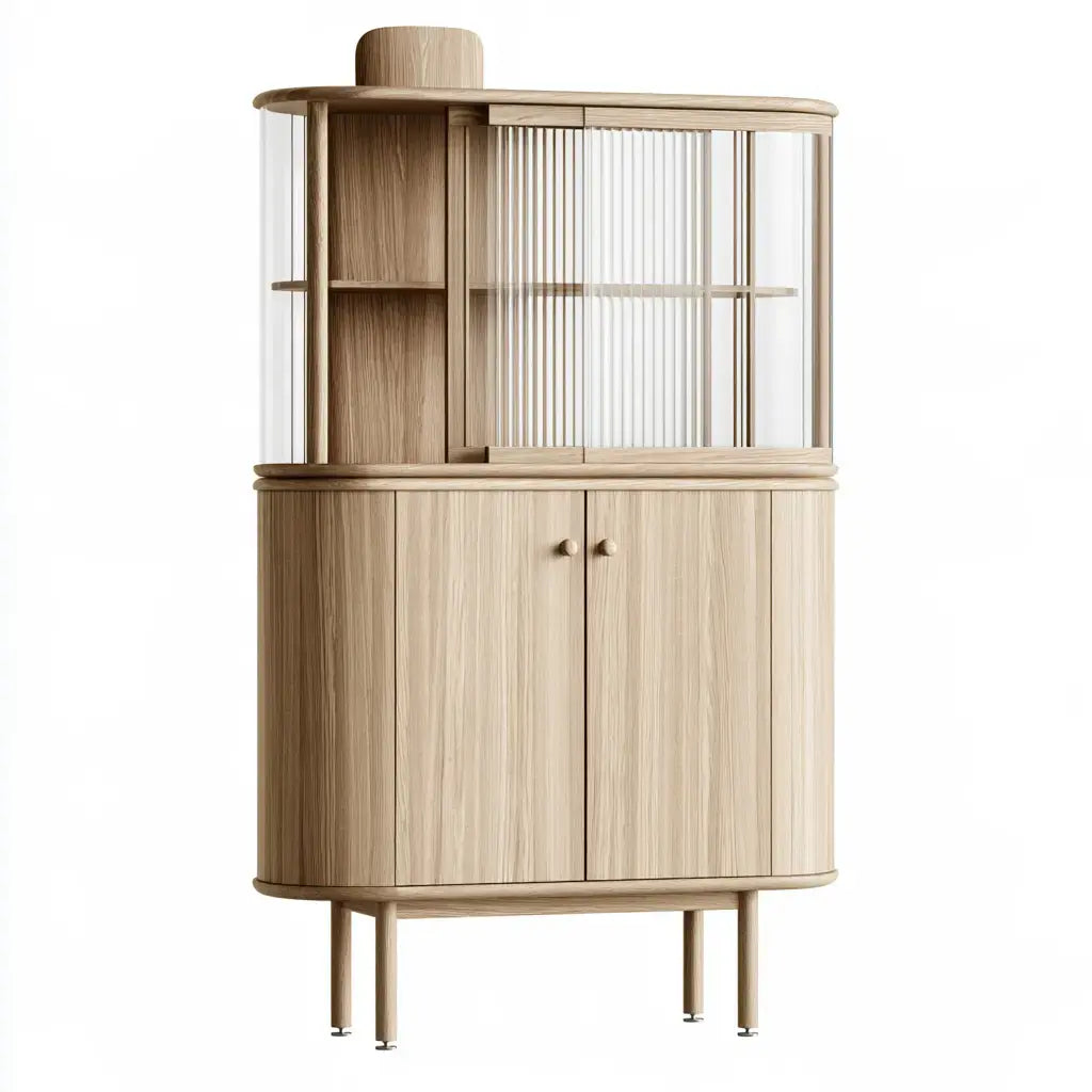 Vitrina con cuerpo redondeado y puertas inferiores - beige