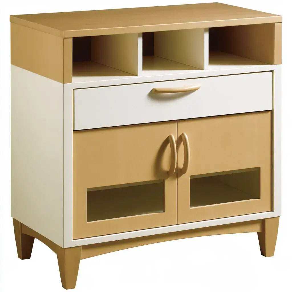 Aparador con nichos altos y puertas inferiores - beige/blanco